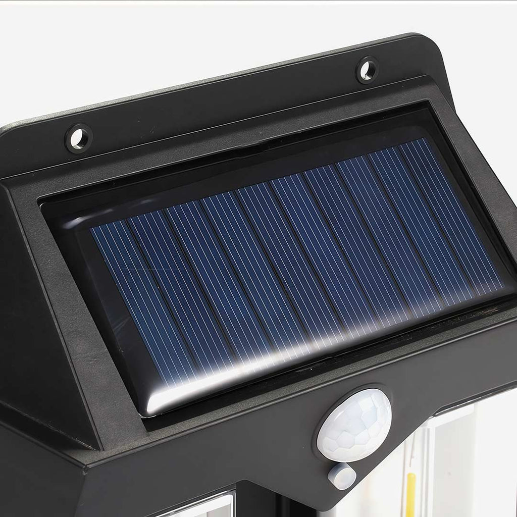 Modern Black Wall Mount Solar Lantern with Tungsten Bulb & Motion Sensor