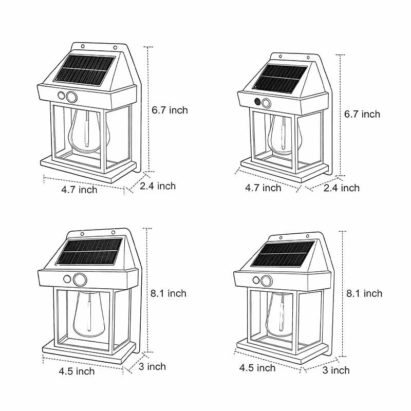 Modern Black Wall Mount Solar Lantern with Tungsten Bulb & Motion Sensor