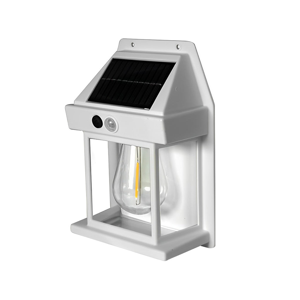 Modern Black Wall Mount Solar Lantern with Tungsten Bulb & Motion Sensor
