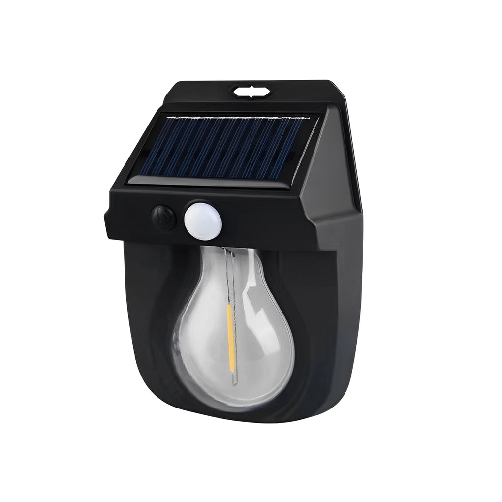 Modern Black Wall Mount Solar Lantern with Tungsten Bulb & Motion Sensor