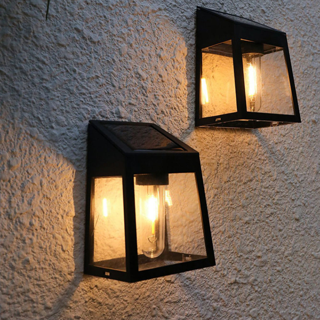 Modern Black Wall Mount Solar Lantern with Tungsten Bulb & Motion Sensor