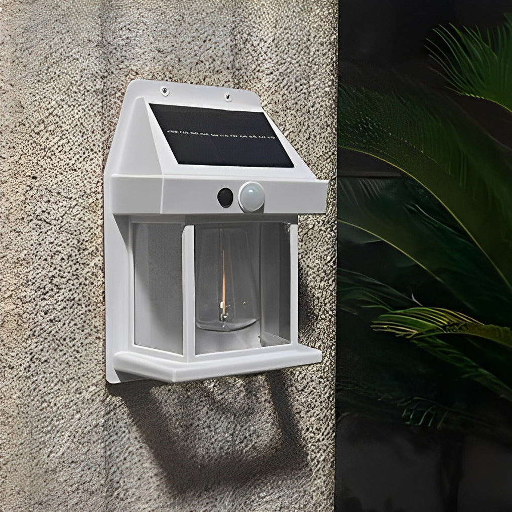 Modern Black Wall Mount Solar Lantern with Tungsten Bulb & Motion Sensor