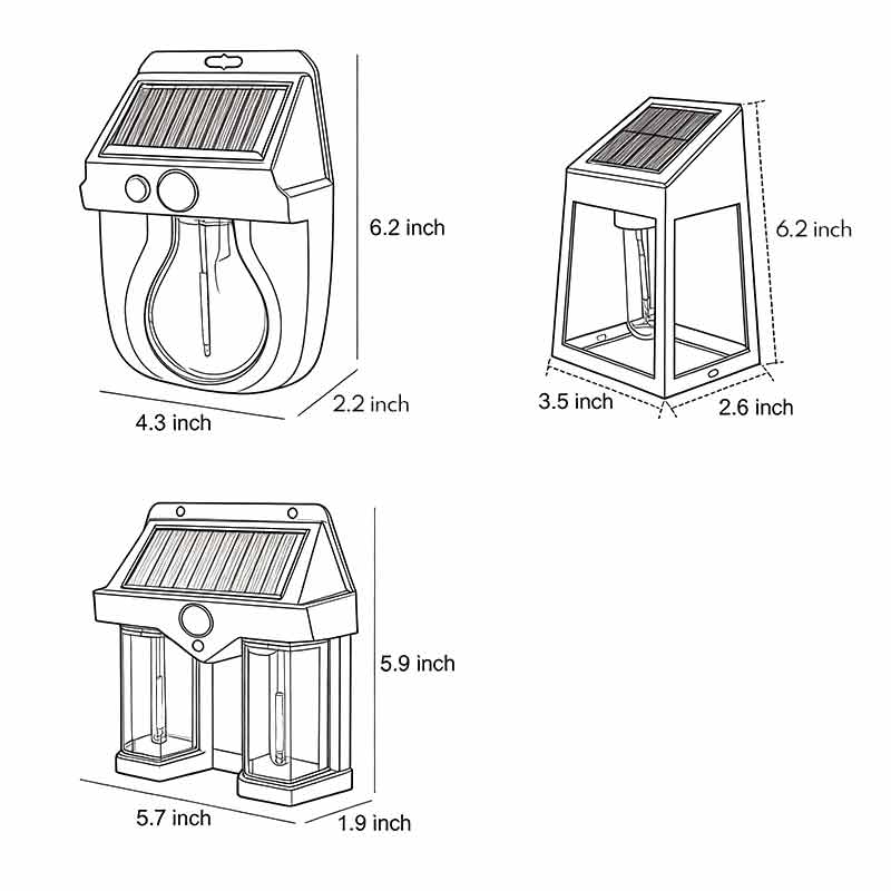 Modern Black Wall Mount Solar Lantern with Tungsten Bulb & Motion Sensor
