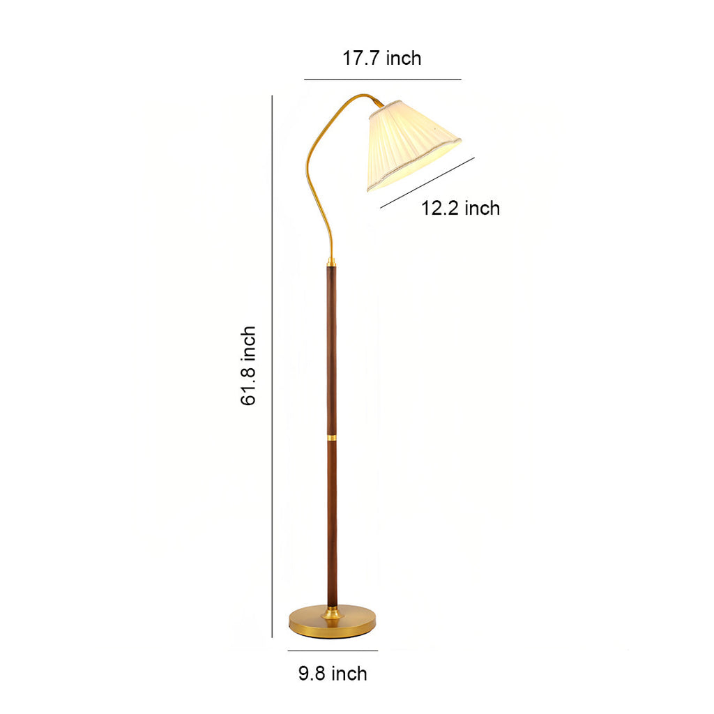 Elegant Walnut Floor Lamp with Retro Fabric Shade for Living Room Decor