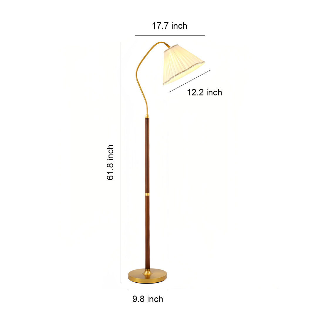 Elegant Walnut Floor Lamp with Retro Fabric Shade for Living Room Decor
