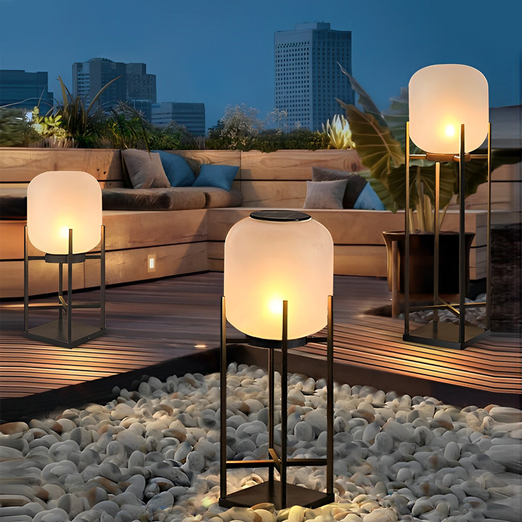 Rustic Black Metal LED Floor Lantern for Garden Patio Indoor Use