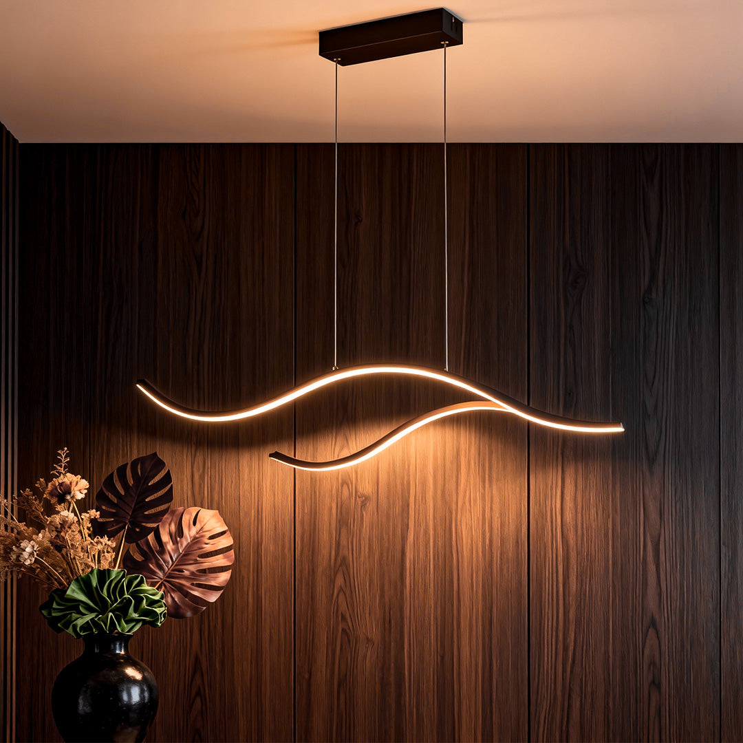 Wavy Curved LED Metal Pendant Light Fixture for Modern Living Spaces
