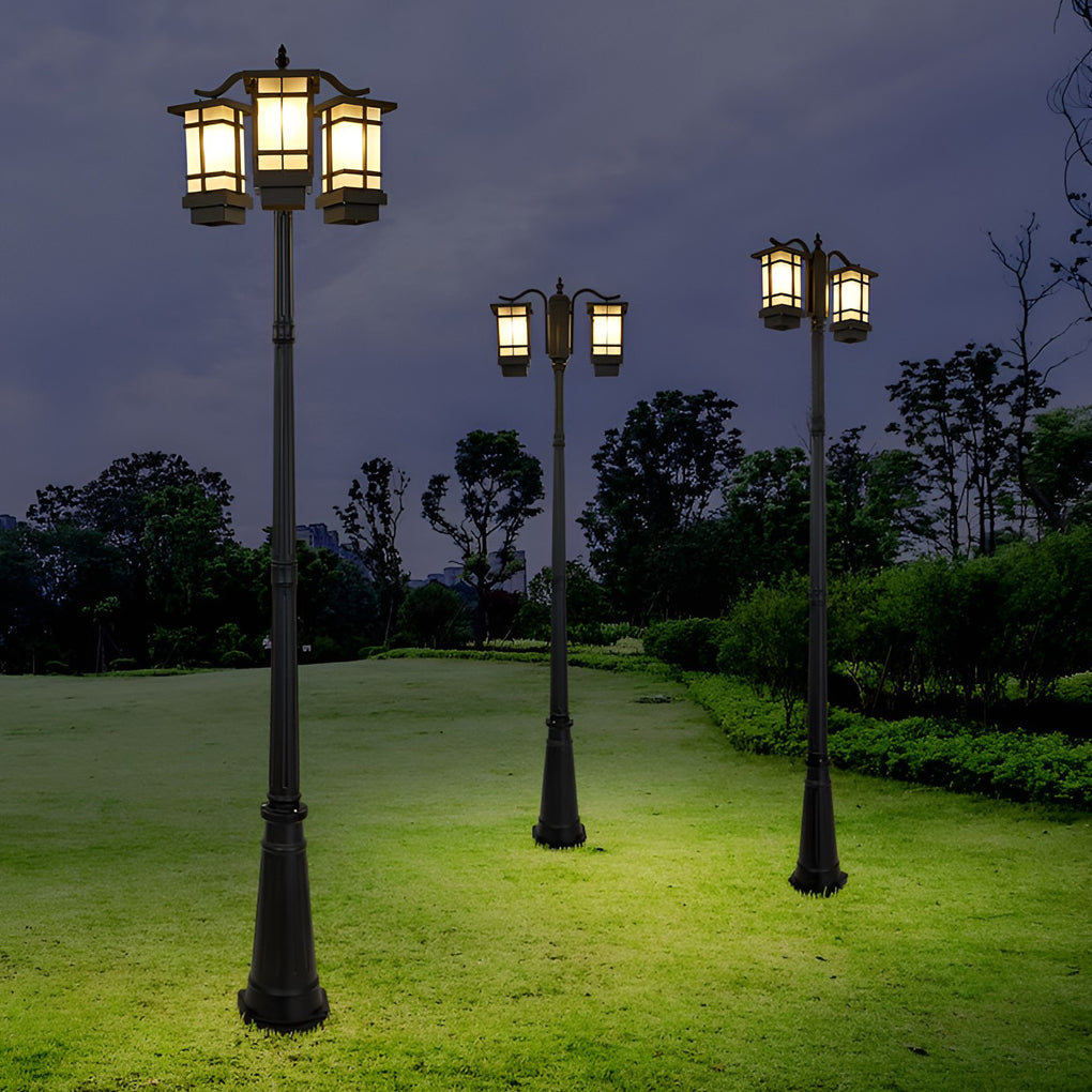 Modern Black Waterproof Double Head Outdoor Post Light Fixture for Gardens