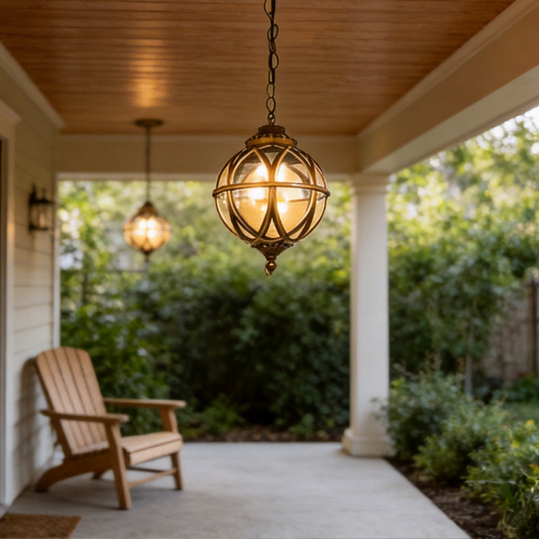 Sleek Black Metal Orb Pendant Light Fixture for Outdoor Ceiling Illumination
