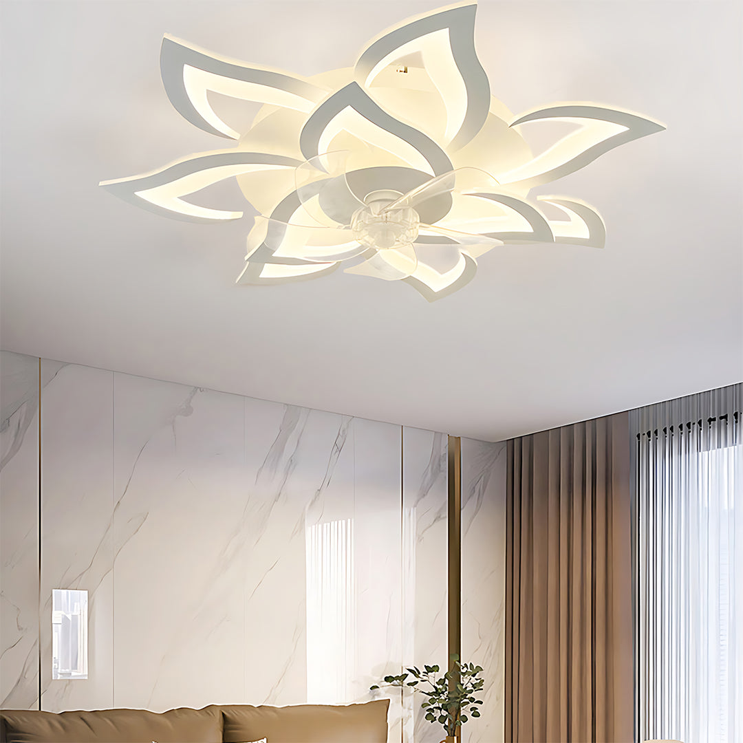 Modern White Ceiling Fan with Remote Control and Light for Living Room