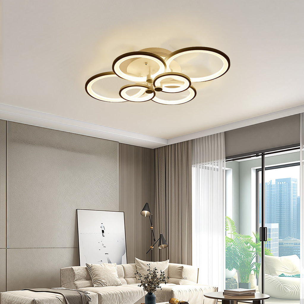 Elegant Modern Overlapping Ring Ceiling Light Fixture in Gold for Living Room