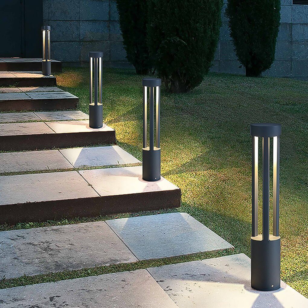 Modern Black LED Bollard Landscape Lights for Outdoor Pathway Illumination