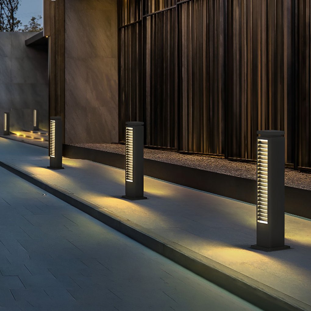 Sleek Black Stainless Steel LED Bollard Louvered Outdoor Path Light