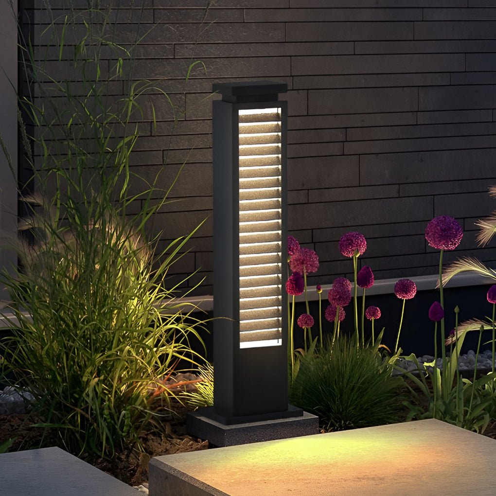 Sleek Black Stainless Steel LED Bollard Louvered Outdoor Path Light