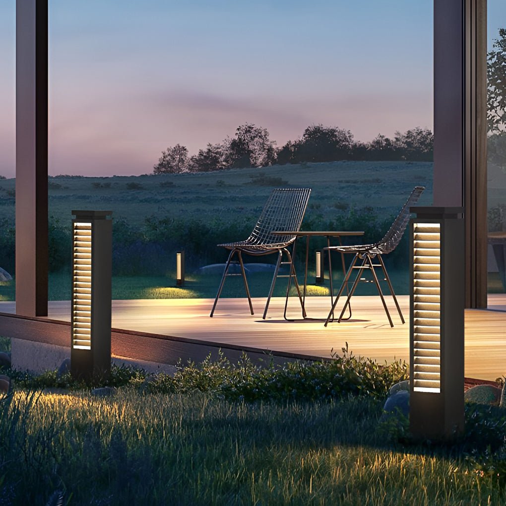 Sleek Black Stainless Steel LED Bollard Louvered Outdoor Path Light