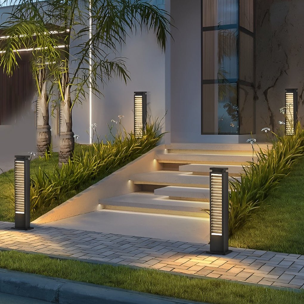 Sleek Black Stainless Steel LED Bollard Louvered Outdoor Path Light