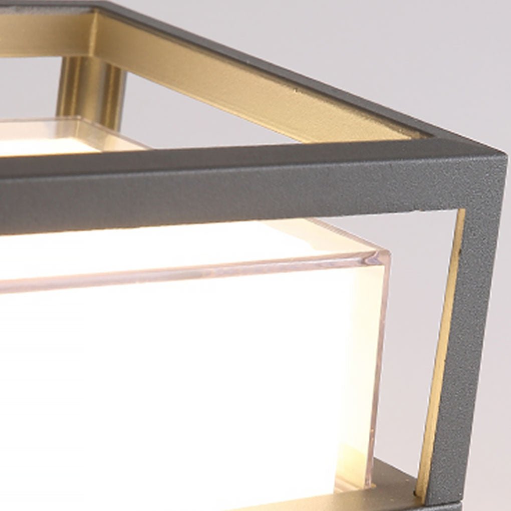 Modern Black Square Pillar Outdoor Lamp with Double-Layered Light Blocking