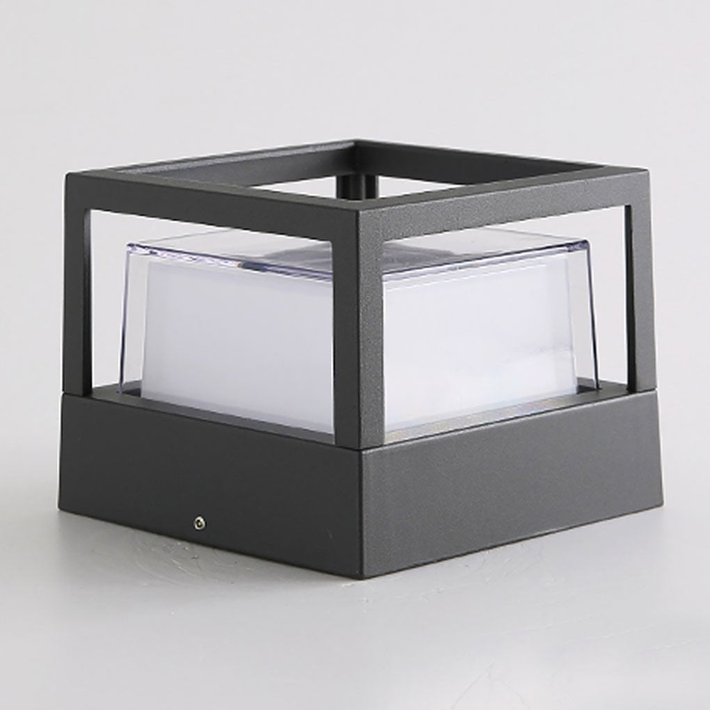 Modern Black Square Pillar Outdoor Lamp with Double-Layered Light Blocking
