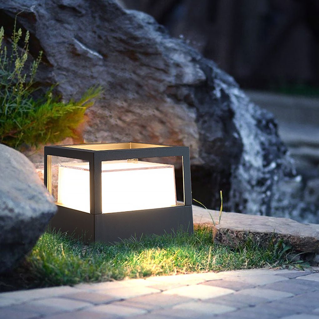 Modern Black Square Pillar Outdoor Lamp with Double-Layered Light Blocking