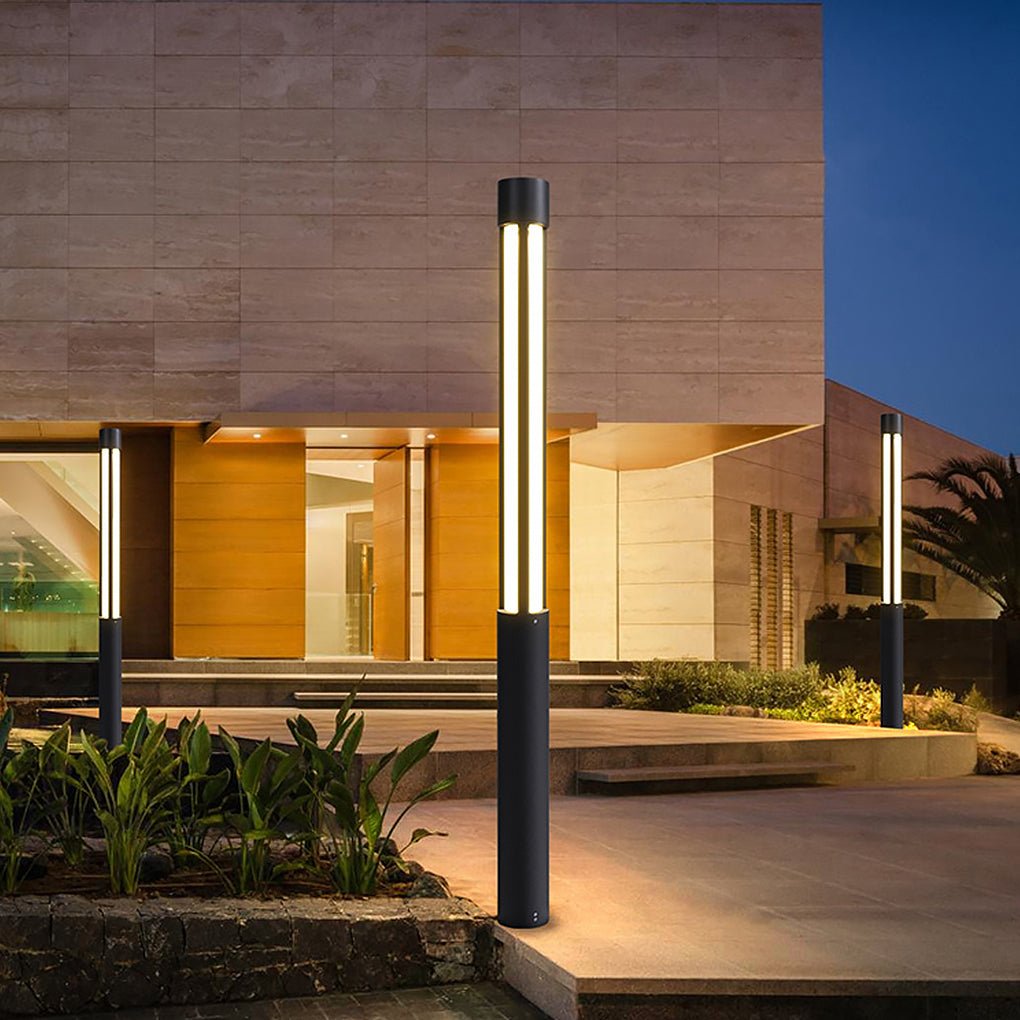 Modern Black Cylindrical LED Bollard Lights for Outdoor Landscape Lighting