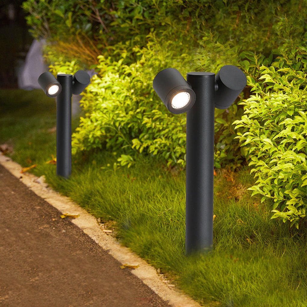 Rotatable Dual Head Black Outdoor Bollard Light for Lawn and Garden