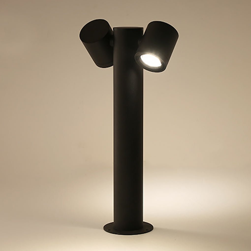 Rotatable Dual Head Black Outdoor Bollard Light for Lawn and Garden