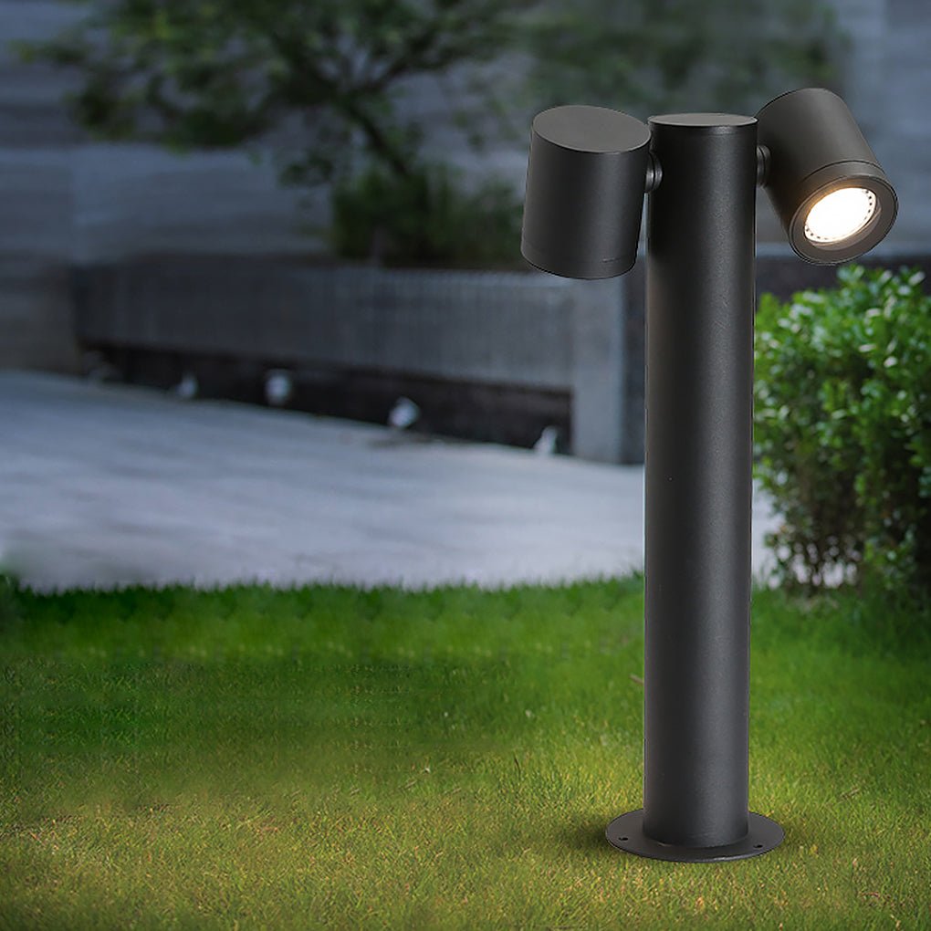 Rotatable Dual Head Black Outdoor Bollard Light for Lawn and Garden