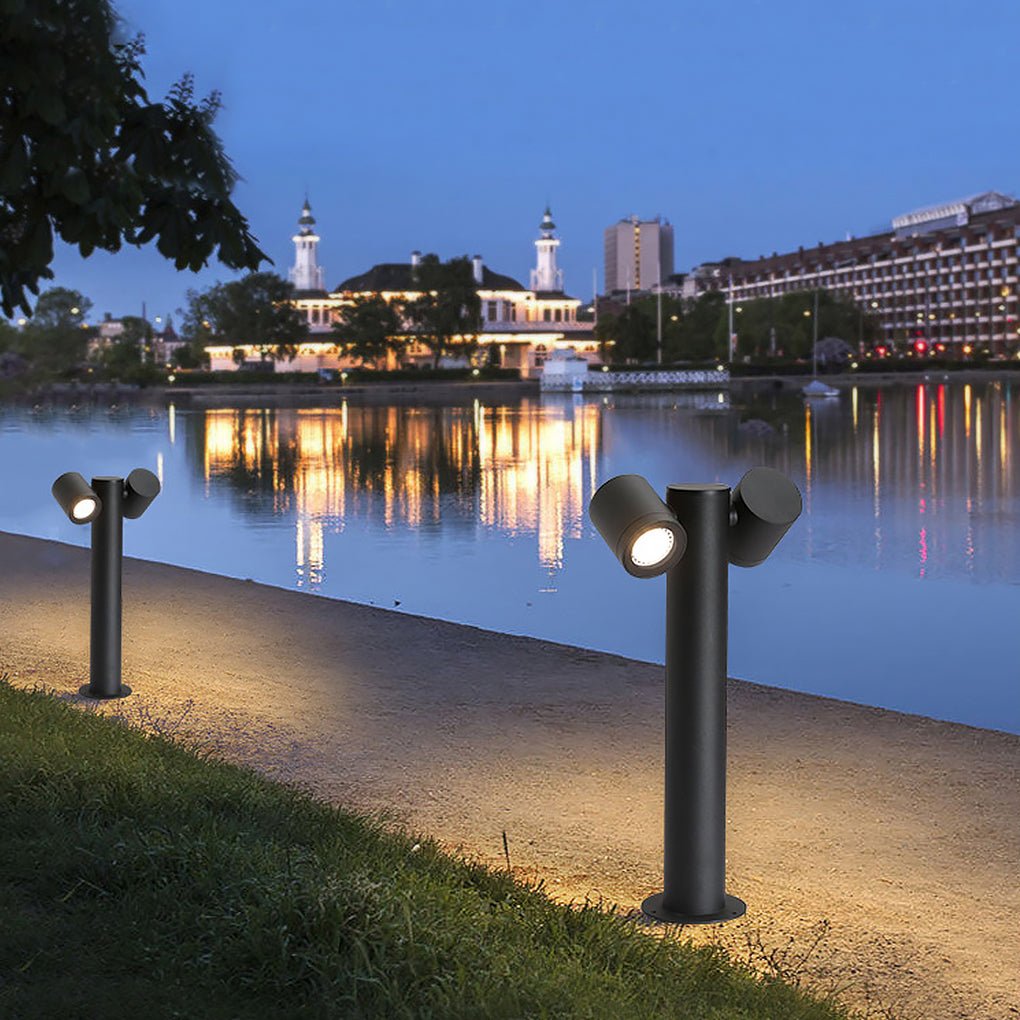 Rotatable Dual Head Black Outdoor Bollard Light for Lawn and Garden