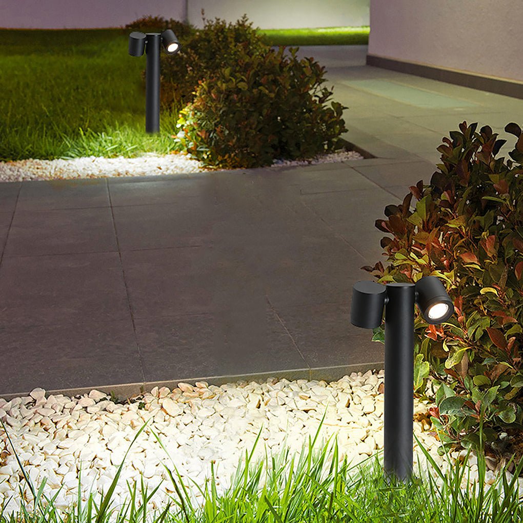 Rotatable Dual Head Black Outdoor Bollard Light for Lawn and Garden