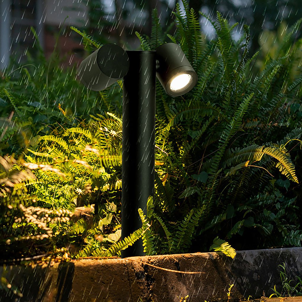 Rotatable Dual Head Black Outdoor Bollard Light for Lawn and Garden