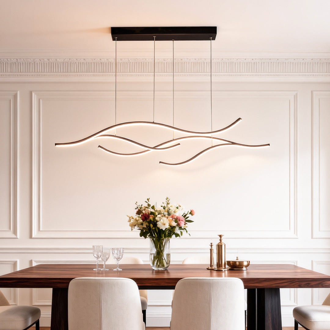Wavy Curved LED Metal Pendant Light Fixture for Modern Living Spaces