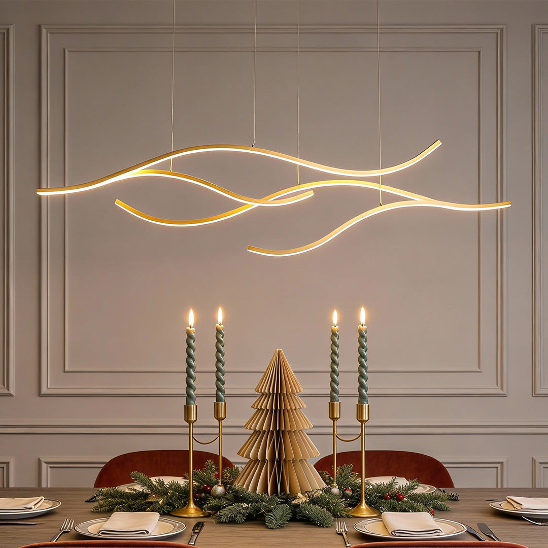 Wavy Curved LED Metal Pendant Light Fixture for Modern Living Spaces