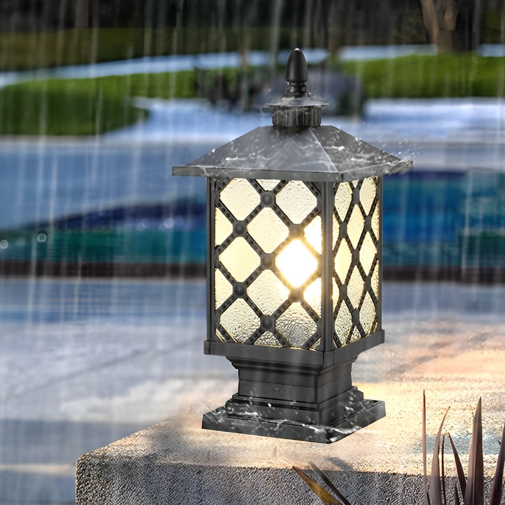 Retro Waterproof Outdoor Street Light Pillar in Black Metal for Patios