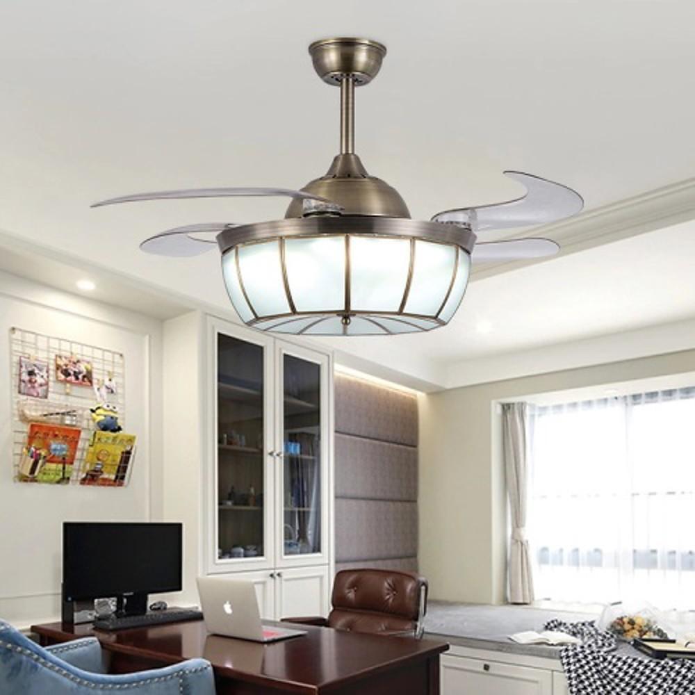 Industrial Black Retractable Ceiling Fan with Light for Home Office Space