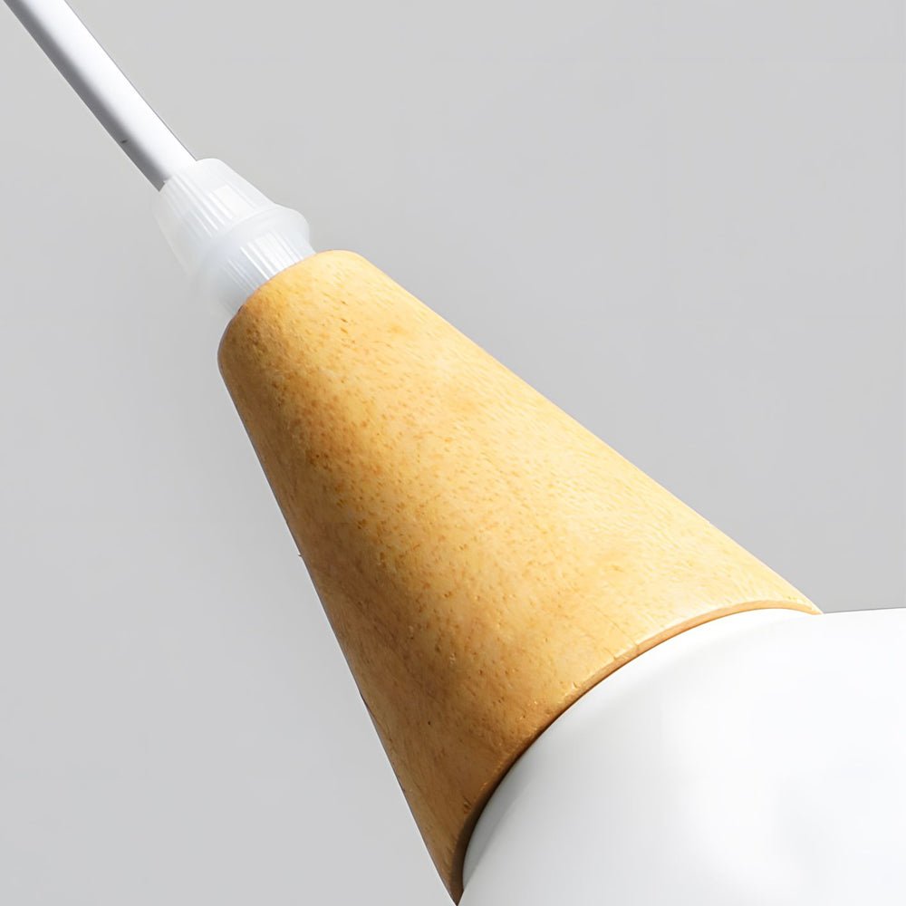 Nordic White Metal Cone Pendant Light with Wood Top for Modern Spaces