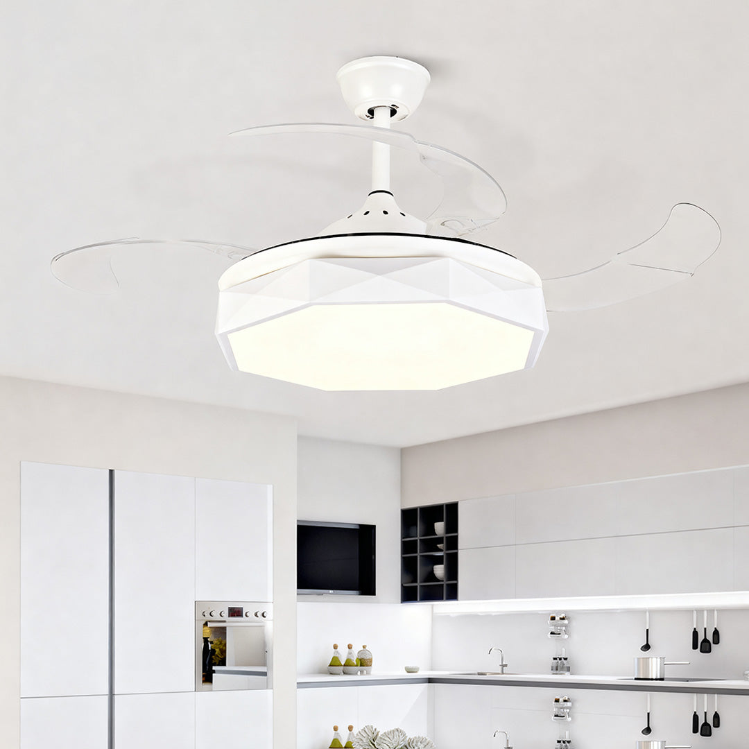 42-Inch White Ceiling Fan with Light, ABS Blades & Acrylic Shade for Living Room