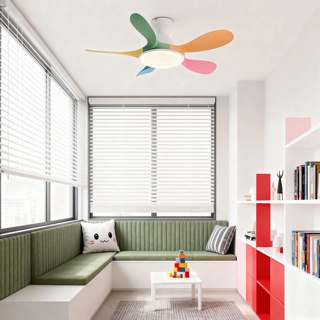 Contemporary White 5-Blade Ceiling Fan with LED Light for Home Office