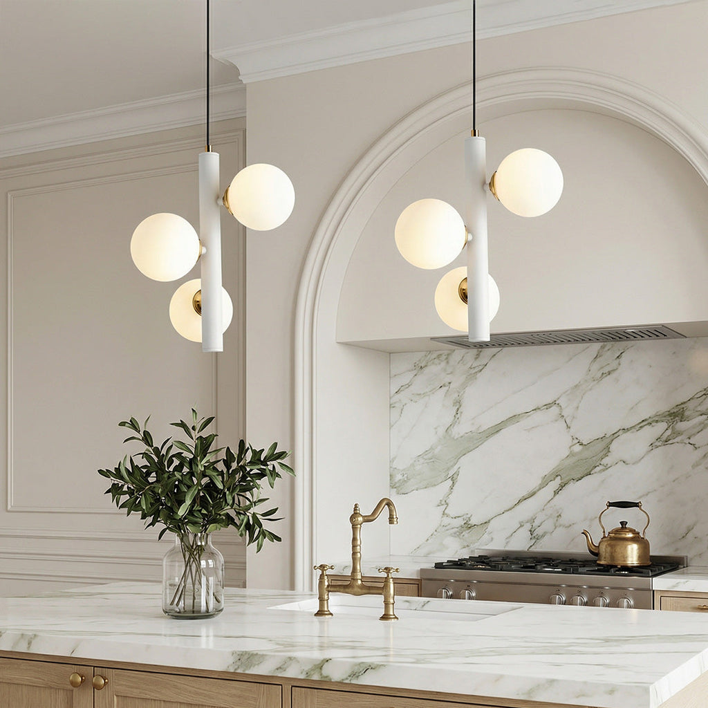 Nordic Glass Orb LED Chandelier Light for Stylish Dining Room Décor