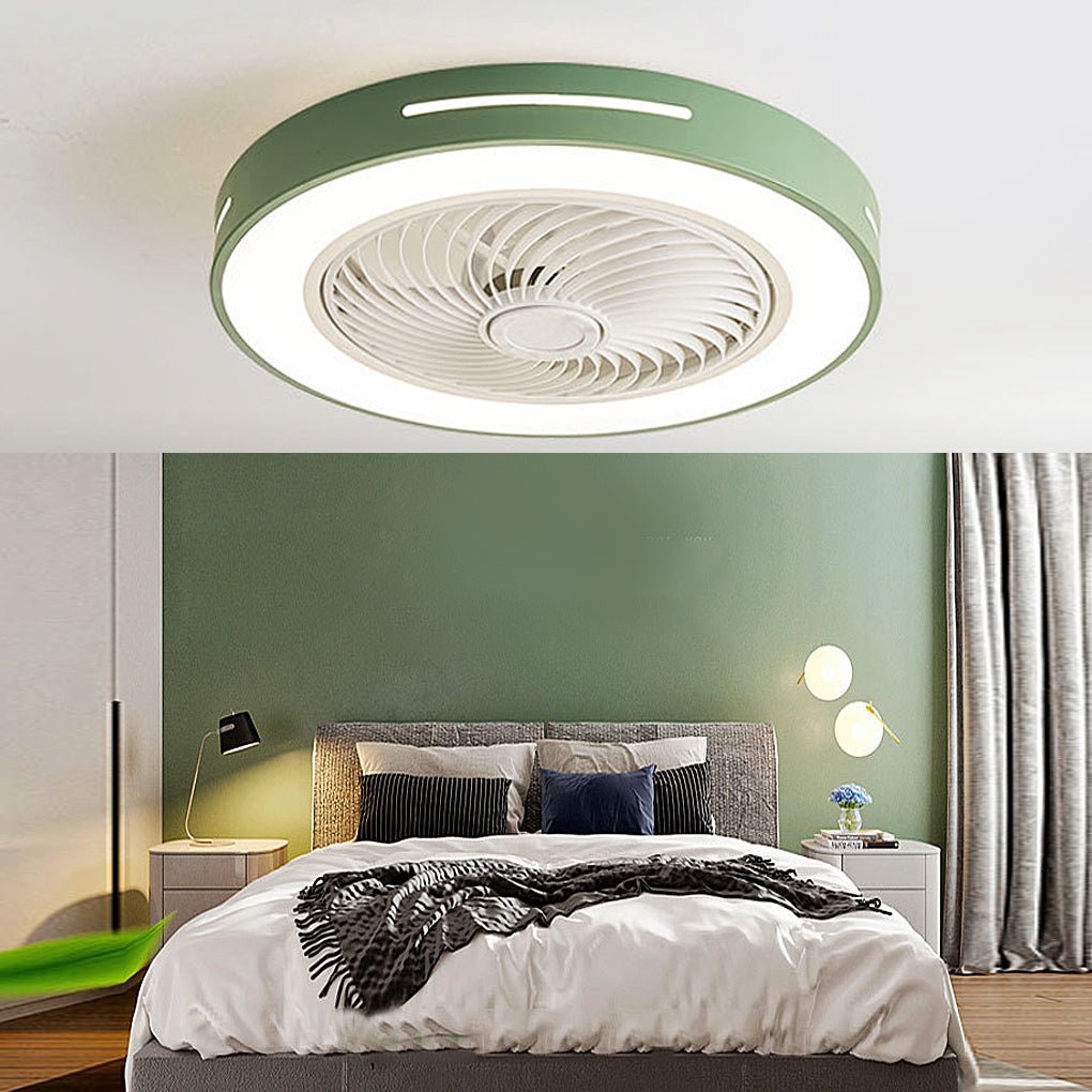 Modern White Flush Mount Ceiling Fan with Smart LED Light for Living Room