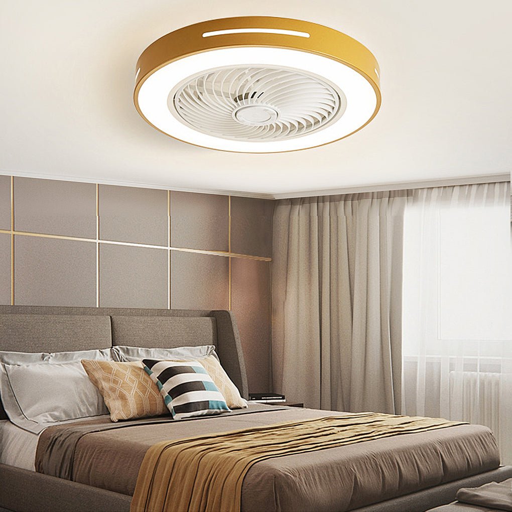 Modern White Flush Mount Ceiling Fan with Smart LED Light for Living Room