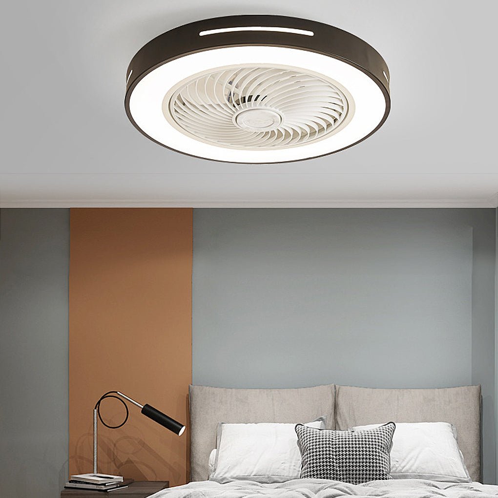 Modern White Flush Mount Ceiling Fan with Smart LED Light for Living Room