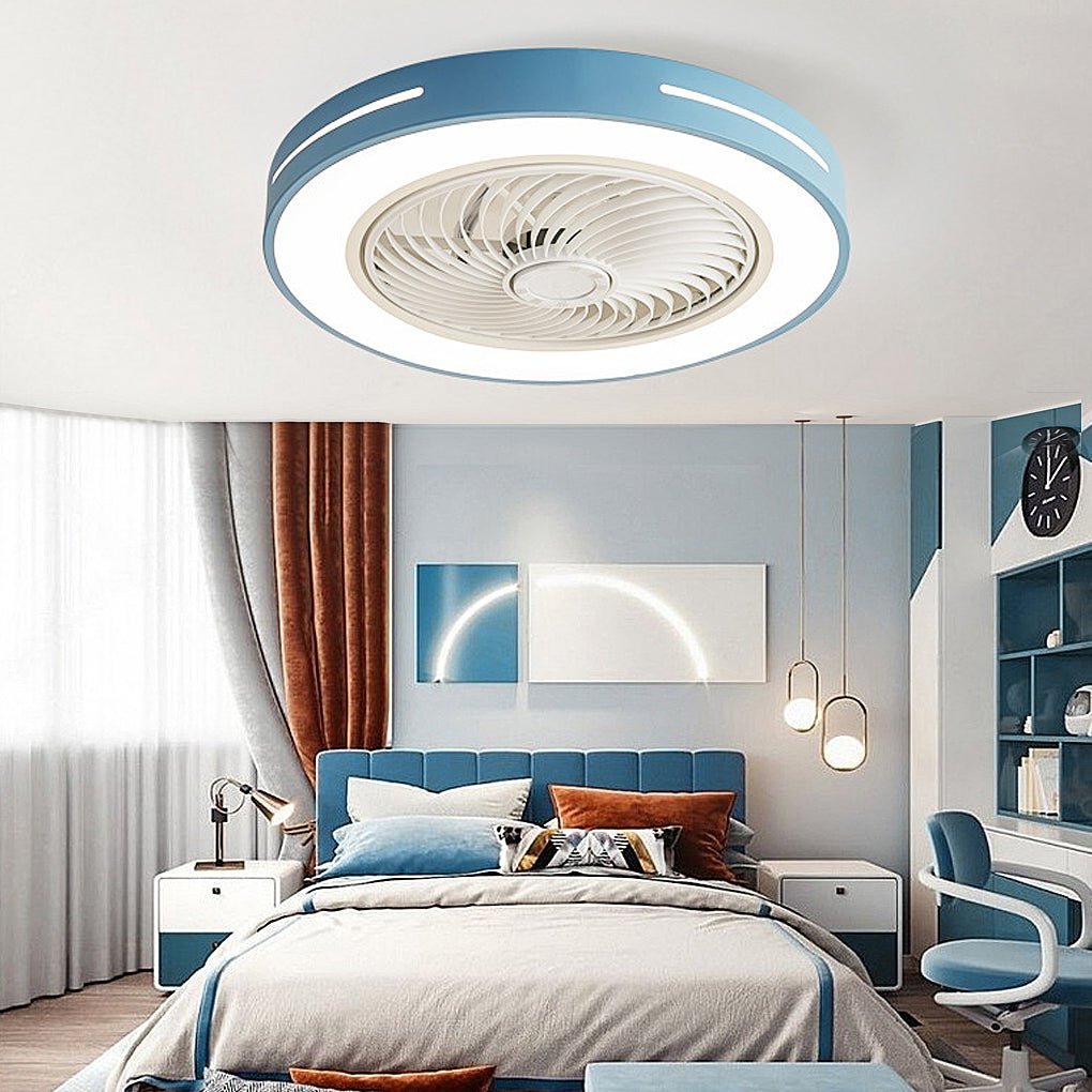 Modern White Flush Mount Ceiling Fan with Smart LED Light for Living Room