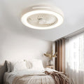 Modern White Flush Mount Ceiling Fan with Smart LED Light for Living Room