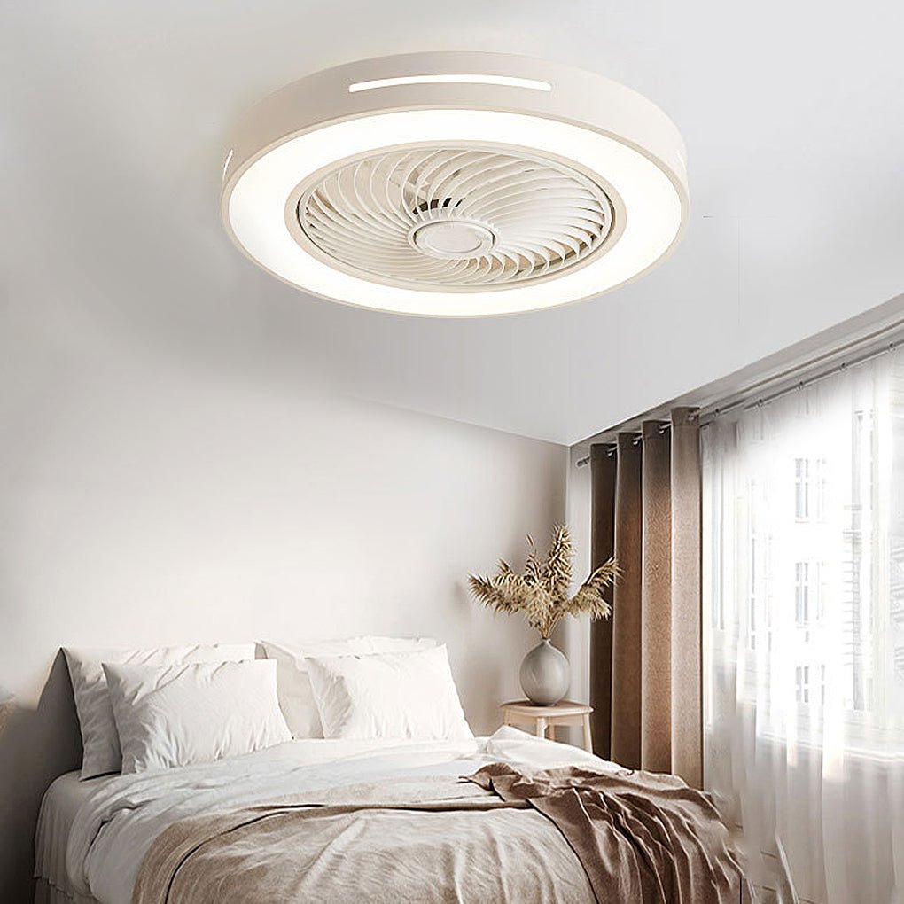 Modern White Flush Mount Ceiling Fan with Smart LED Light for Living Room