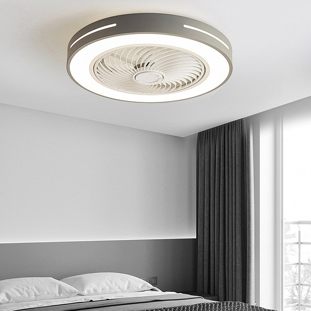 Modern White Flush Mount Ceiling Fan with Smart LED Light for Living Room
