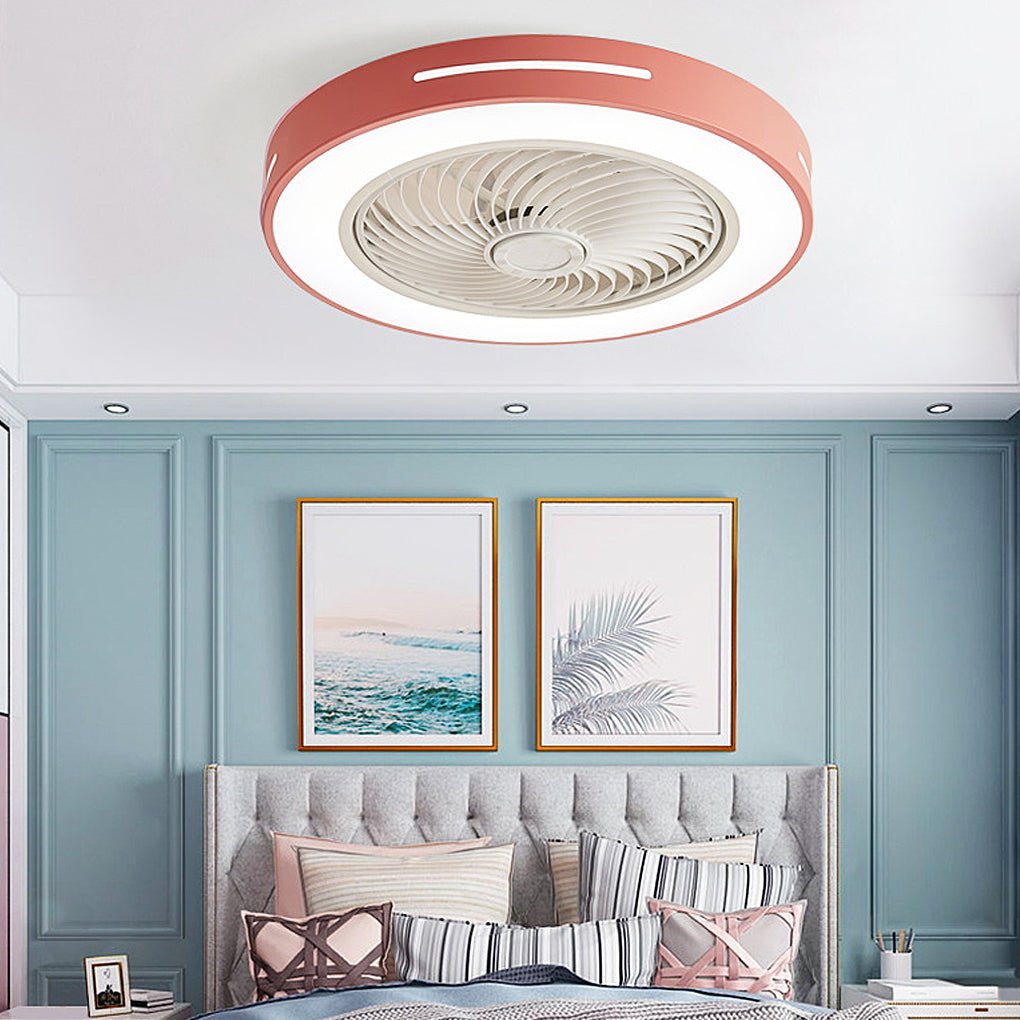 Modern White Flush Mount Ceiling Fan with Smart LED Light for Living Room