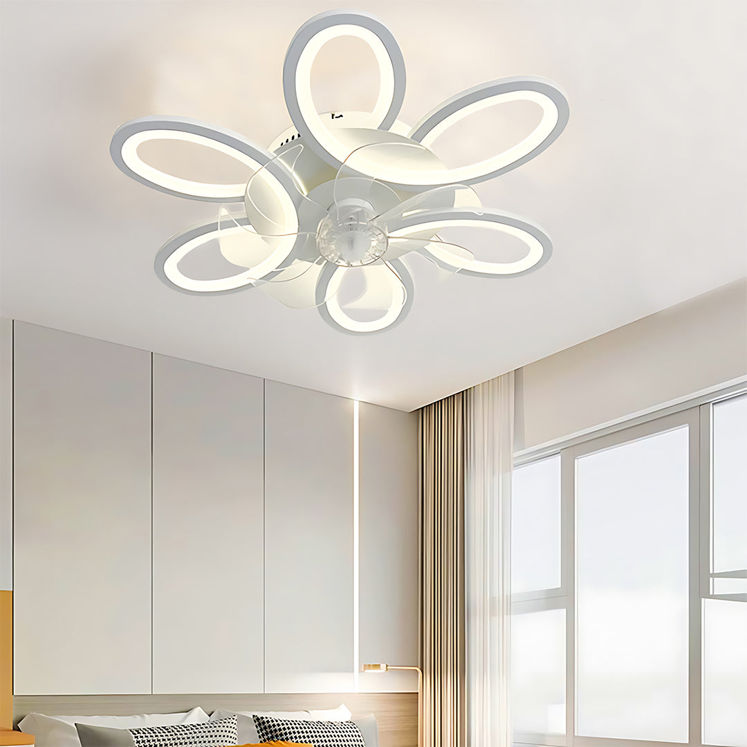 Modern White Ceiling Fan with Remote Control and Light for Living Room