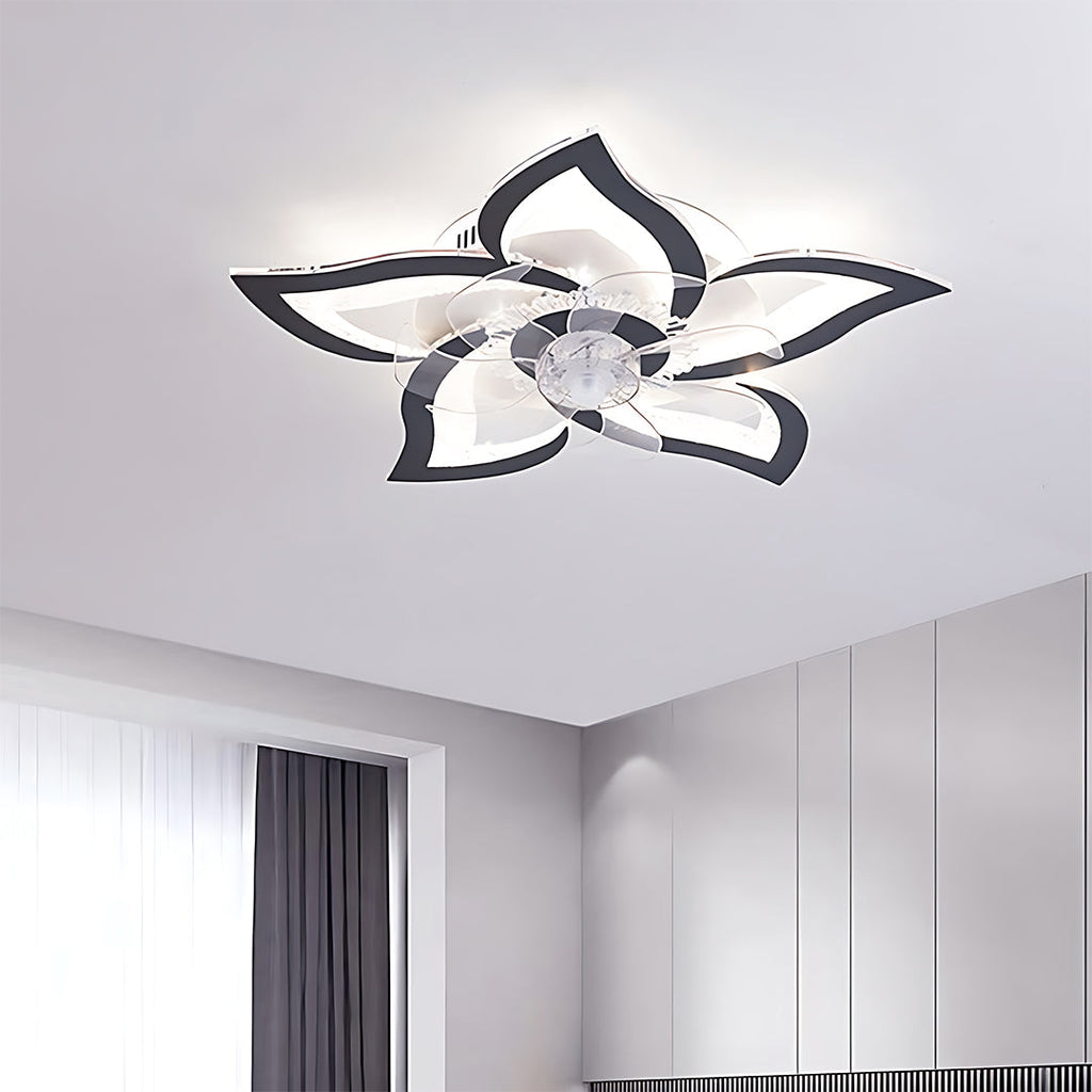 Modern White Ceiling Fan with Remote Control and Light for Living Room