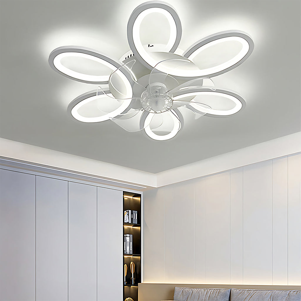 Modern White Ceiling Fan with Remote Control and Light for Living Room