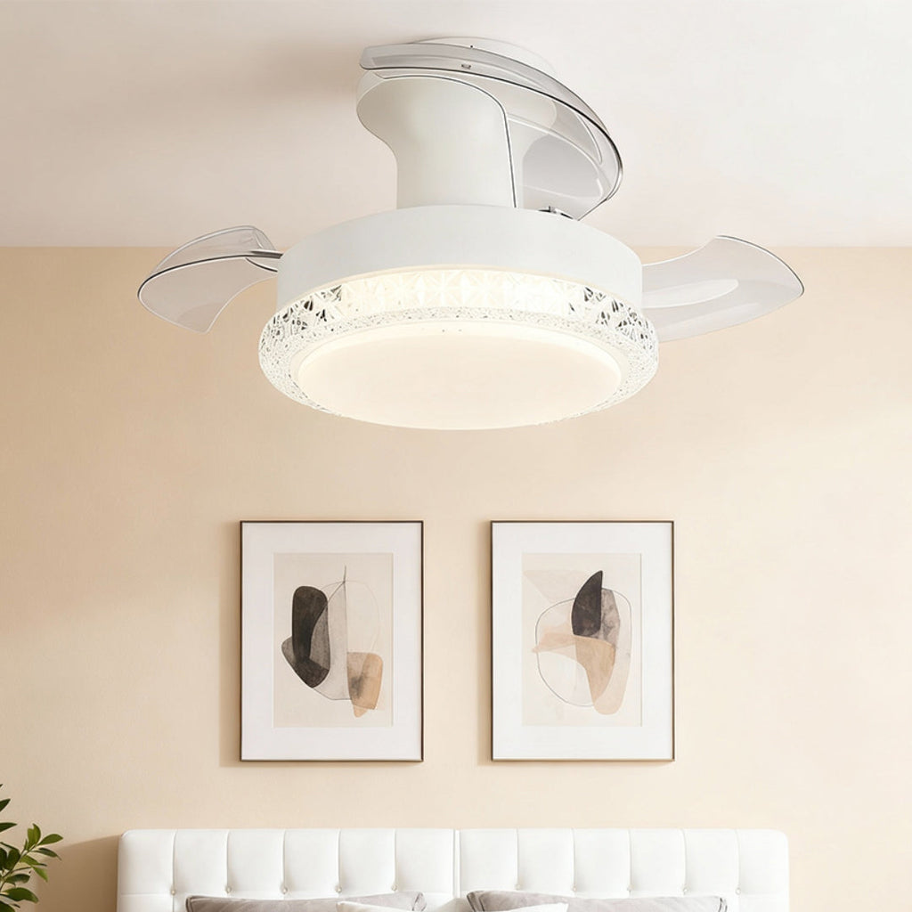 Contemporary White Flush Mount Ceiling Fan with Light for Bedrooms
